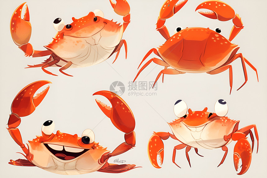 欢乐螃蟹简约插画图片