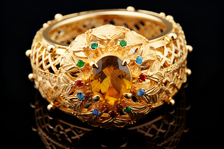 彩色珠宝黄金彩色宝石戒指背景