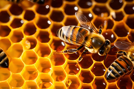 蜂巢里的金色蜂蜜高清图片