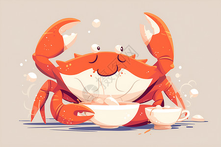 开心的小螃蟹小螃蟹可爱插画插画