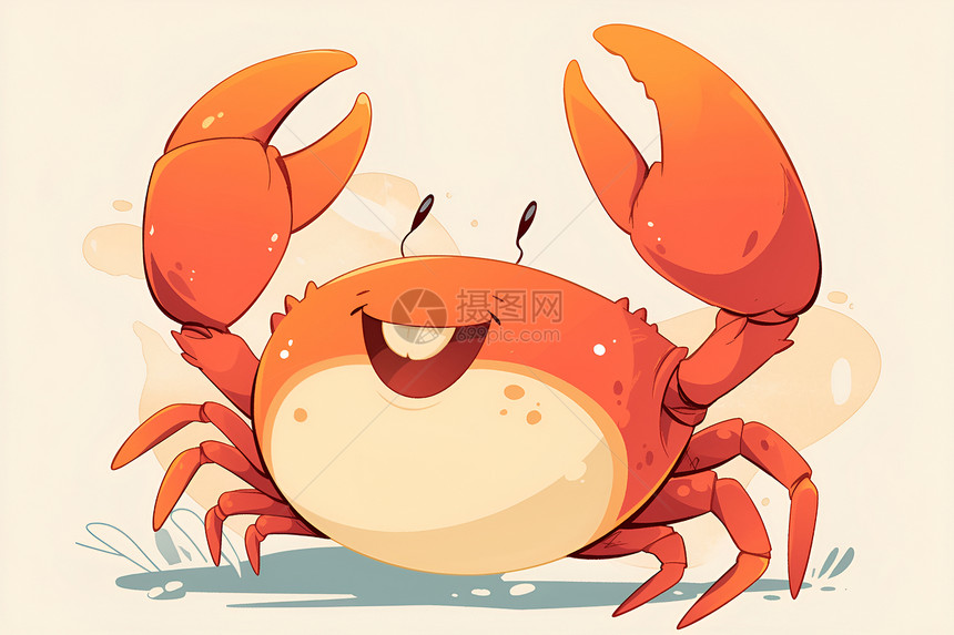 欢乐螃蟹的卡通插画图片