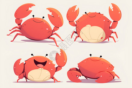 开心的小螃蟹可爱扁平风格的小螃蟹插画