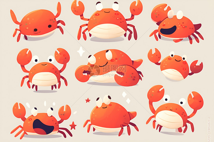 欢快的卡通螃蟹角色图片