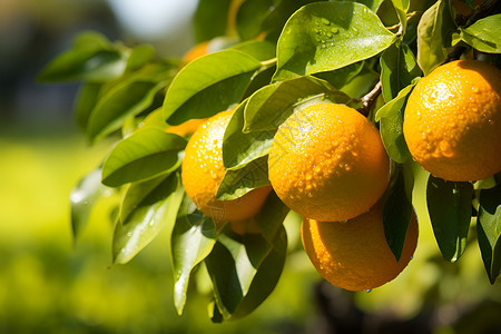 果实饱满的橙子种植的果树背景
