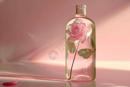 粉色产品玻璃瓶上的粉色花朵设计图片
