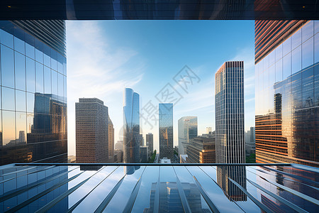 蓝天高楼大厦都市的办公楼背景