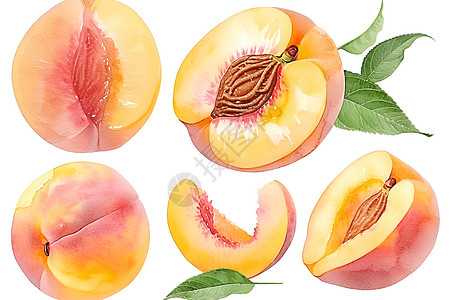 切开的水蜜桃切开的桃子插画