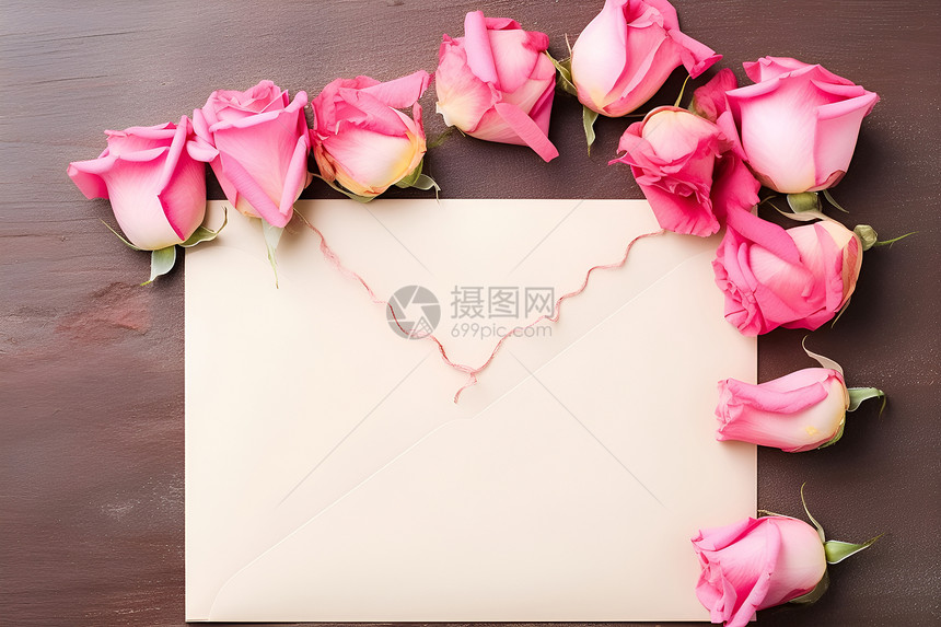 信纸周围的粉色玫瑰花图片