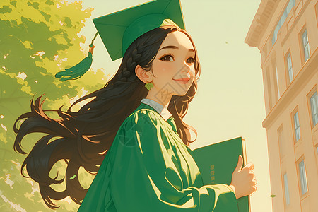 戴毕业帽粽子穿着学士服的女孩插画