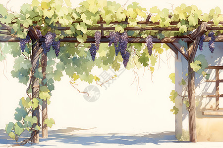 葡萄水果葡萄种植柔和水彩画中的一株葡萄藤插画