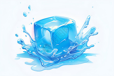 融化的冰块蓝色冰块在白色背景上插画