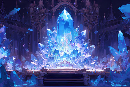 珍宝舞台上的巨型蓝水晶插画