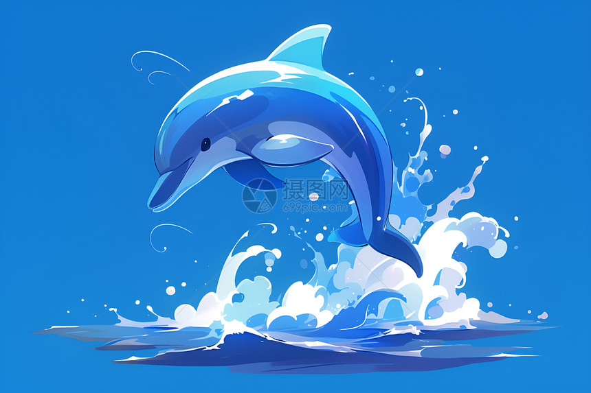 蓝天海洋中跳跃的海豚图片