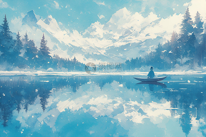 冬季的湖畔插图图片