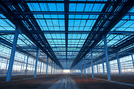 钢结构工厂蓝色的工业建筑背景