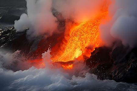 火山图片海洋中的火山爆发插画