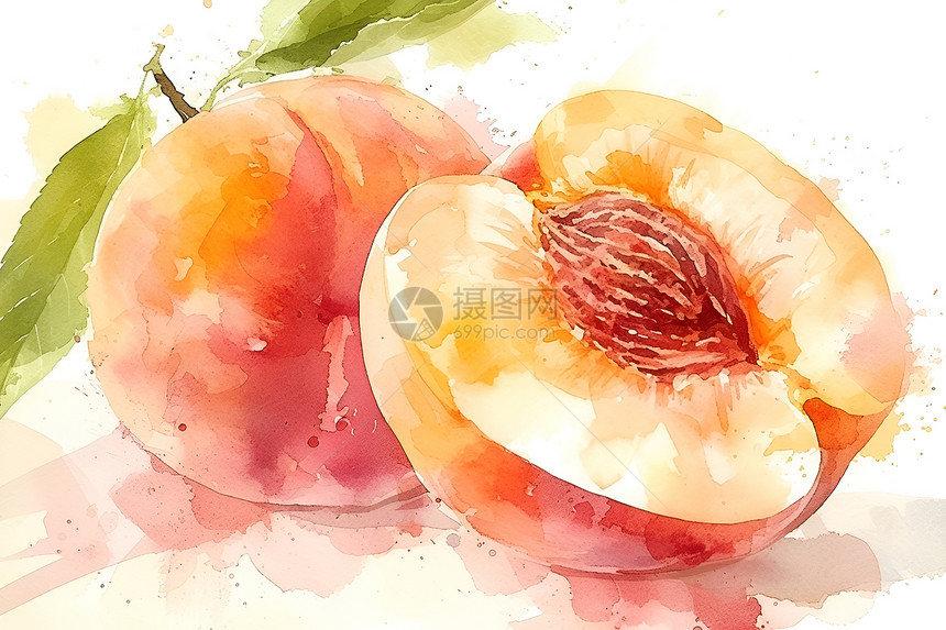 绘画的桃子插画图片