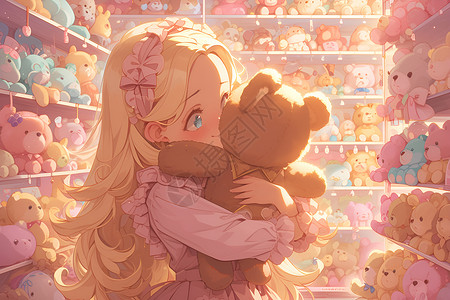女孩抱着小熊抱着泰迪熊的小女孩插画