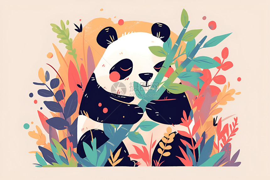 拿着竹子的小熊猫图片