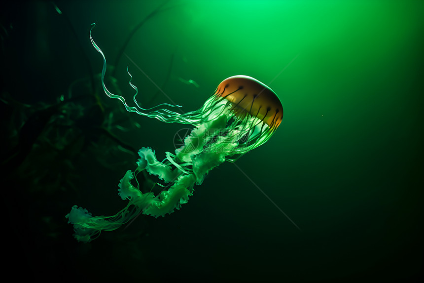 一只水母在水中漂浮图片