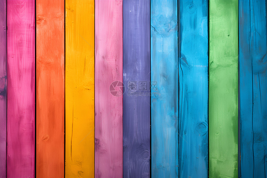 彩虹色木制围栏图片