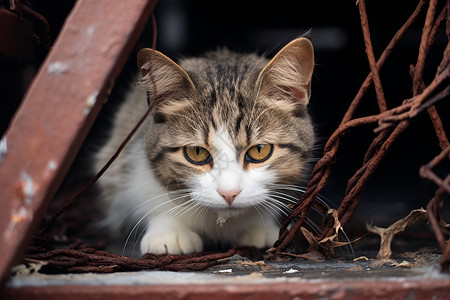 铁栏中的猫咪背景