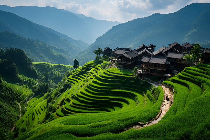 梯田水稻种植图片