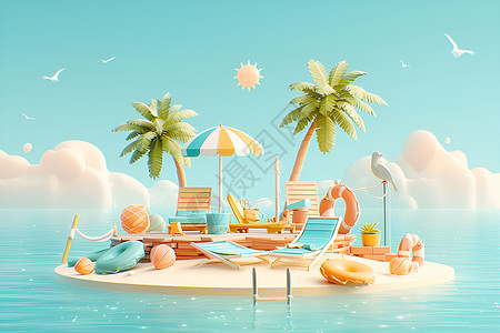 梦幻沙滩上的度假椅插画