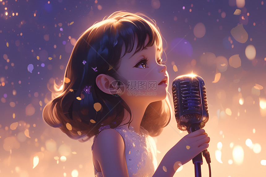 可爱女孩在舞台上唱歌图片