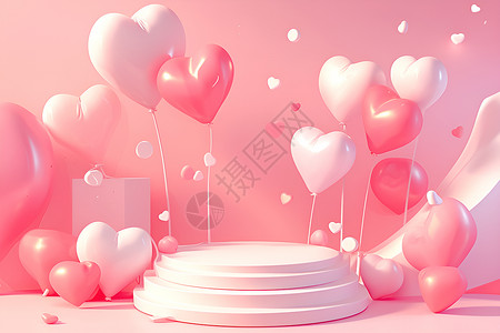 粉色展台装饰气球装饰的展台插画