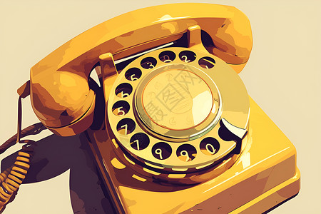复古座机电话金色的拨号电话插画