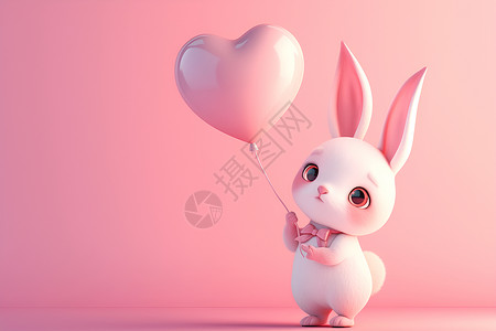 粉蓝色爱心气球可爱的卡通兔子插画