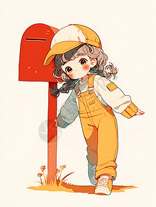 小女孩与邮筒背景图片