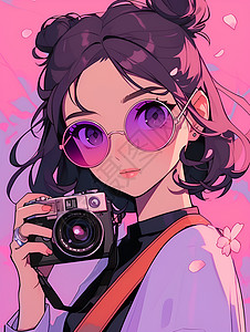 相机太阳镜戴紫色墨镜的女孩插画