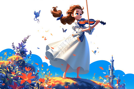 小女孩在拉小提琴插画