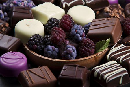巧克力与浆果盘-冰淇淋和鲜果满盘高清图片