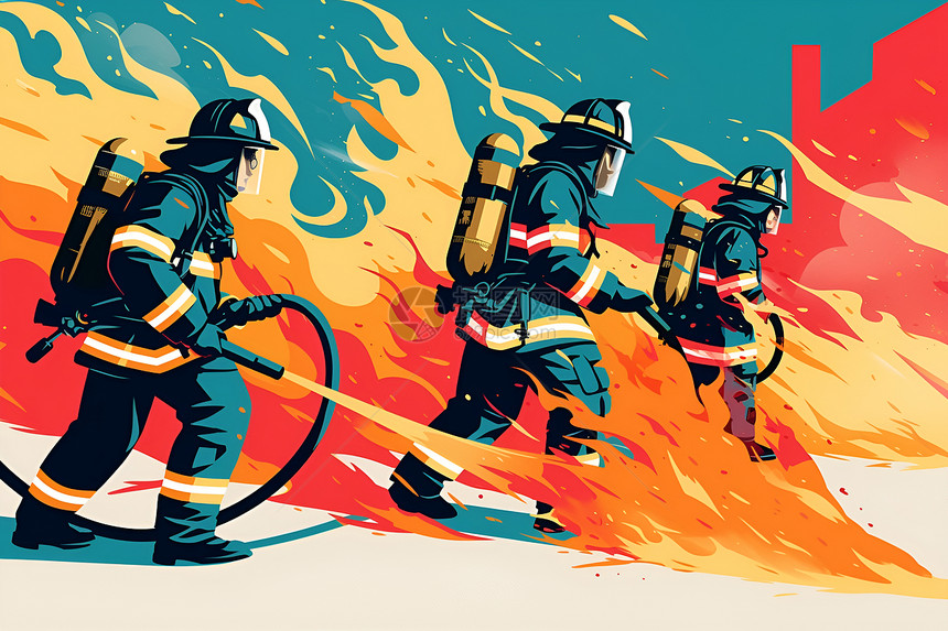 热火战斗中的三名消防员图片