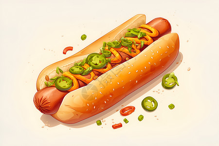新鲜的香肠热狗美食艺术插画