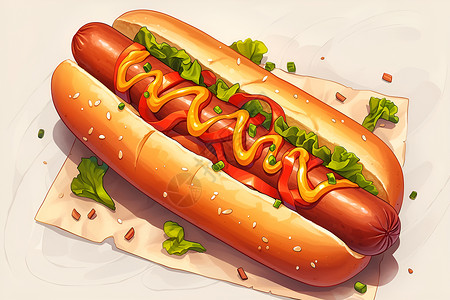 新鲜的香肠新鲜美味的热狗插画