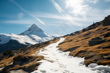 冰雪中的山径高清图片