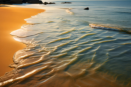 海浪沙滩卡通金色的沙滩背景