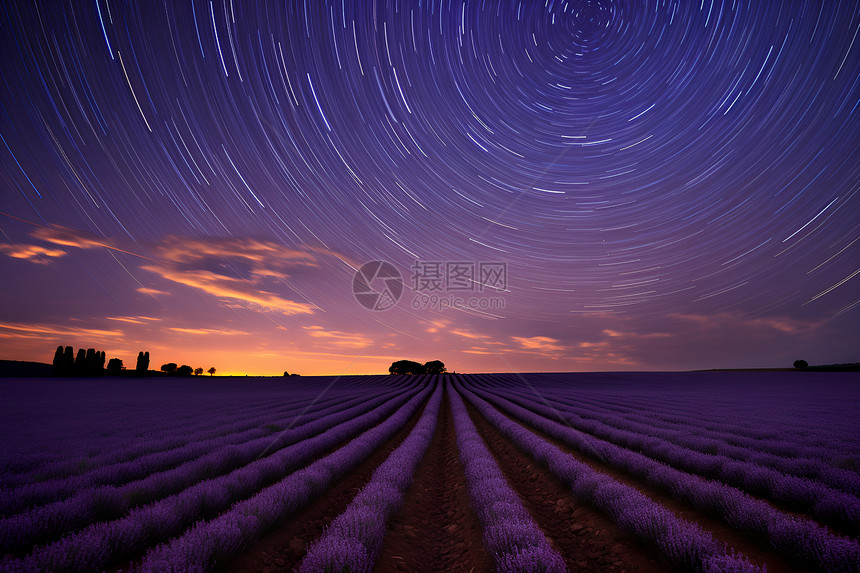 星空下的紫色花朵图片