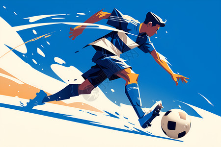 男子运动踢足球的男子插画
