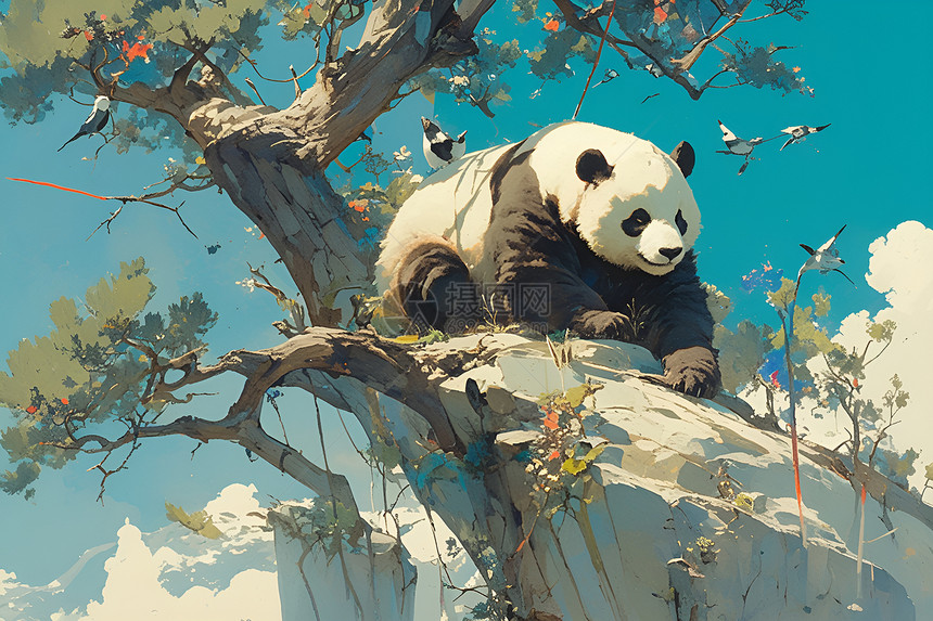 树下的熊猫图片