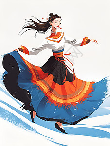 长裙跳舞穿传统服装跳舞的女子插画