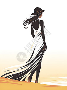 礼服背影沙滩上的艺术女神插画