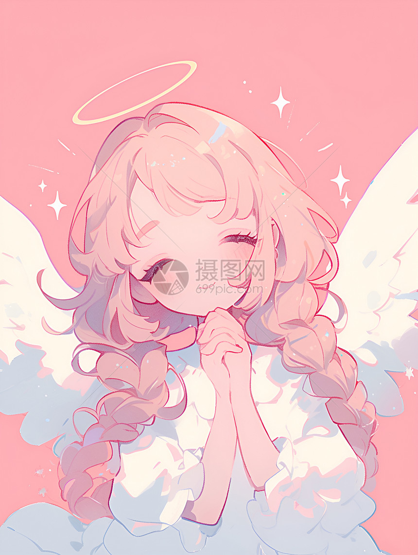 粉色背景上的少女天使图片
