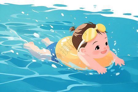 游泳选手可爱的宝宝插画