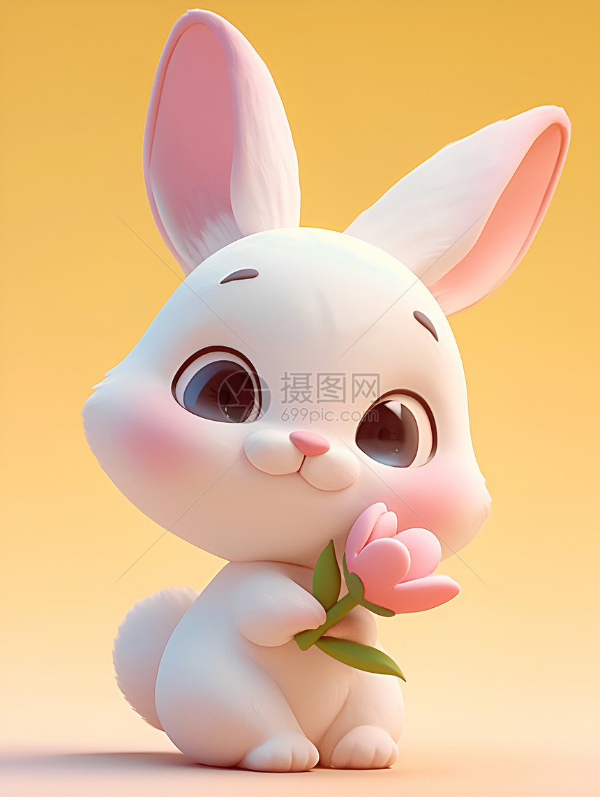 兔子手里的花朵图片