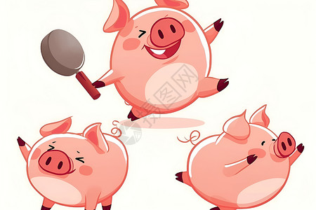 香槟粉玩耍的小猪插画